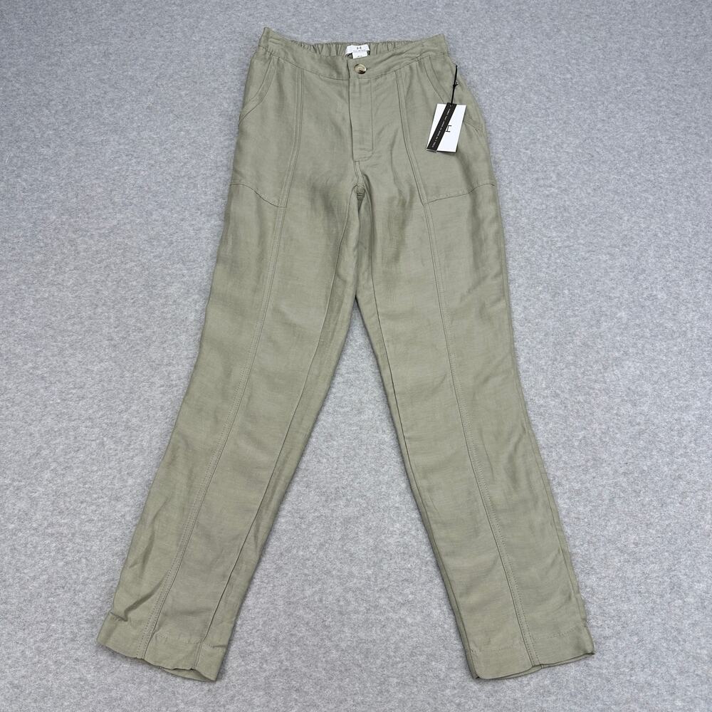 H by Halston Trouser Pant WMNS XS Green Linen Blend Mid-Rise Straight Minimalist